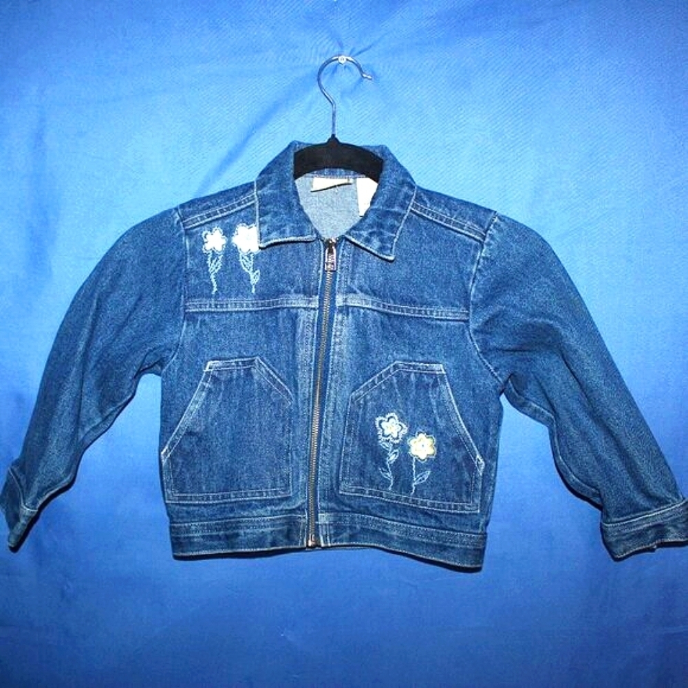 J. Khaki Kids Floral Embroidered Denim Jacket Blue Size 4